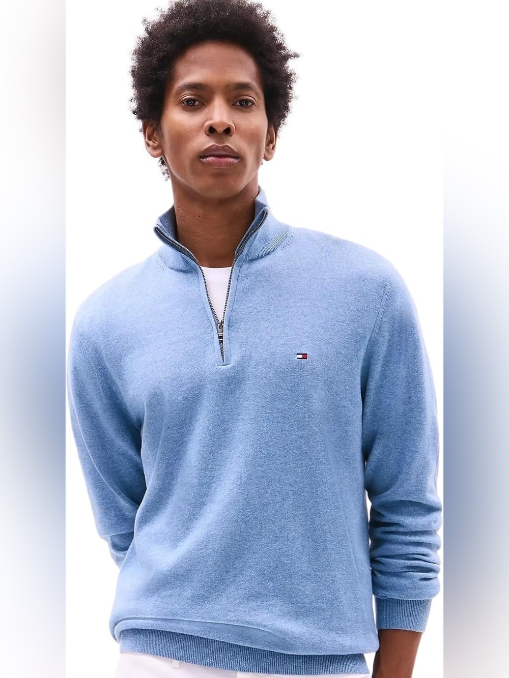 Tommy Hilfiger Men’s Sky Blue Zip-Neck Sweater